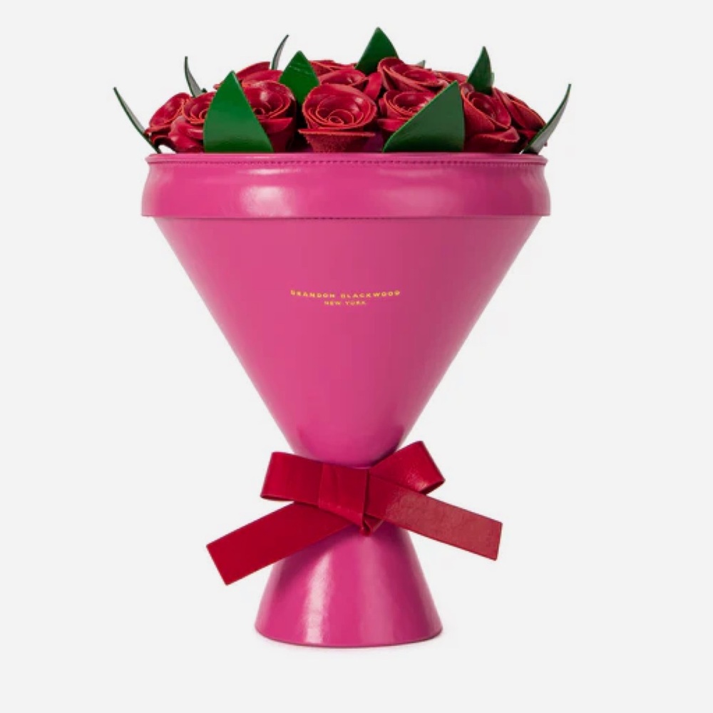 Ready to Ship!! Brandon Blackwood Bouquet Clutch - Pink with Red Roses